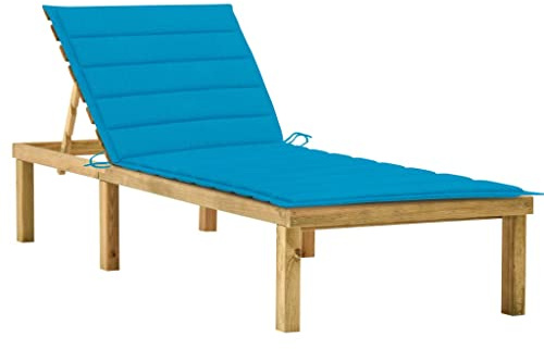 HaoChrymec Sdraio da Giardino in Legno, Lettino Pieghevole con Cuscino Blu, Schienale Regolabile, Poggiapiedi Integrato, per Giardino, Spiaggia, Piscina, Balcone, Colore Naturale, 200 x 70 cm