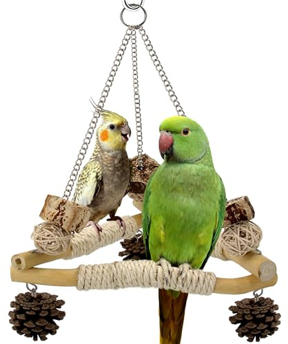 Jevnd Bird Swing for Cage with Chew Toys, 3 Stable Sisal-Wrapped Perches(L)