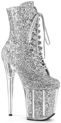 OTMYIGO Botines de Pole Dance para Mujer, Botas de Plataforma con Cordones de 20 cm, Zapatos de Vestir de tacón Alto para Fiestas en Discotecas,Plata,35 EU