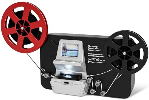 Convertidor de película a digital Super 8 de 8 mm, digitalizador de escáner de película convierte carretes fotograma por fotograma a archivos MP4 digitales, con pantalla de 2.4 pulgadas y tarjeta SD