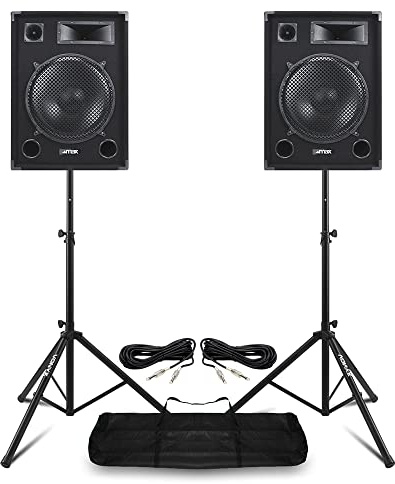 MAX15 2000W Passive PA Speaker Kit with Stands – Complete DJ Sound System with Dual 15 Passive Speakers, Tripod Stands & Cables for Events, Karaoke & Gigs Premium Passive DJ Speakers Set