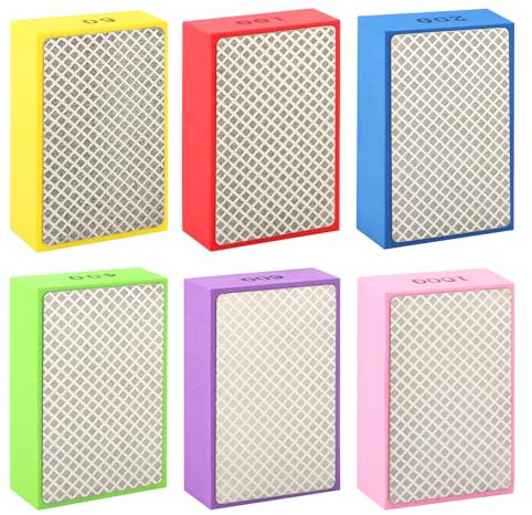 6 Pack Diamond Polishing Pads, Sanding Blocks, Tile Tools Foam Backing Diamond Sanding Pads Grit 60,100,200,400,600,1000 for Tile Glass Ceramic Wood Marble Metal