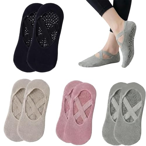 WovaOrx Pack 4 calcetines pilates mujer antideslizantes – calcetines yoga algodón transpirable, talla única 36–39, perfectos para pilates, yoga, barra, ballet y entrenamiento en estudio