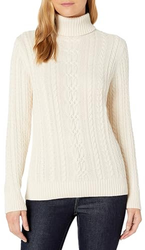 Amazon Essentials Damen Leichter Rollkragenpullover Mit Zopfmuster (Erhältlich In Übergröße), Creme, L