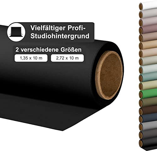 Walimex pro Fotohintergrund aus Karton 1,35x10m, schwarz I Fotoleinwand als Backdrop für den professionellen Fotostudio Einsatz I Ideal für Produktfotografie I reflexfrei, strapazierfähig & zum Rollen