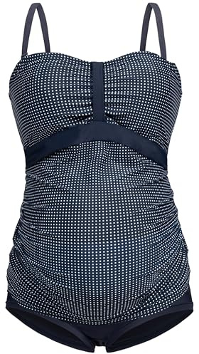 Herzmutter Tankini Premamá - Dos Piezas Traje de Baño para Mujeres Embarazadas - Bandeau-Tankini-Set - Tira-Patrón-Puntos - Tallas Grandes - Protección UV 50-7000 (L, Azul-Puntos)