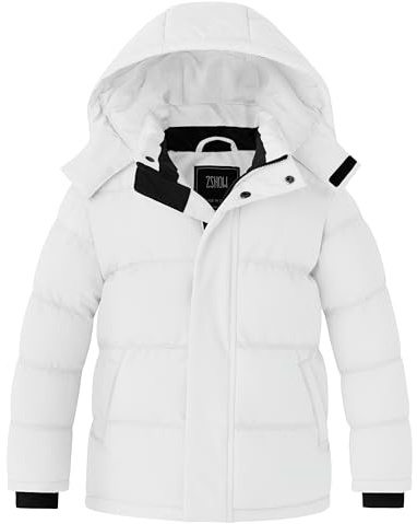 ZSHOW Big kid Girls' Winter Snow Coat Cotton Padded Fleece Lined Parka Outerwear Jacket(Ivory White,8)