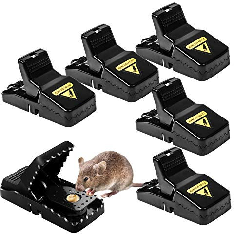 Ponsey Mausefalle, 6 Stück Wiederverwendbar Mäusefalle Schlagfallen Rattenfalle mit Abnehmbarer Köderschale für Drinnen & Draußen Schwarz(11x5x6.5cm)