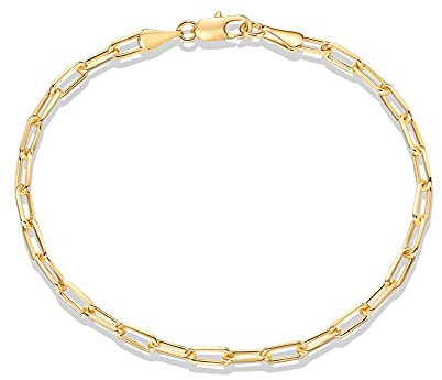 PAVOI 14K Gold Plated Paperclip/Curb/Figaro Chain Adjustable Bracelet for Women (Paperclip, Yellow Gold Plated)