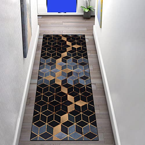 Läufer Teppich Geometrische Flur rutschfeste 80×250CM, Korridor Teppich Polyester Waschbar für Küche Schlafzimmer Wohnzimmer Breite 80cm/ 100cm/ 120cm/ 140cm erhältlich, Länge Anpassbare for Corridor