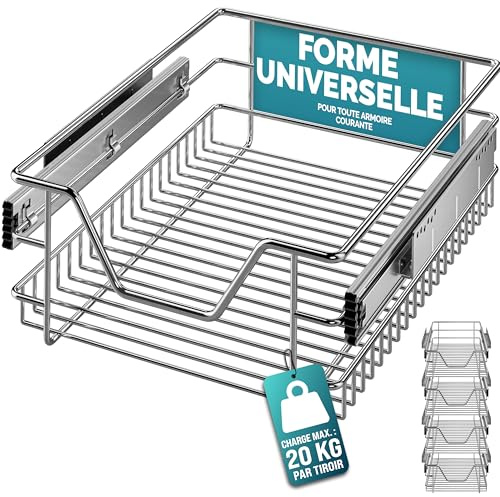 CASARIA® 4x Pull Out Telescopic Kitchen Drawers Basket, For 40cm Units | Fits 36cm Wide Internal Cabinets, Chrome Wire Shelf Organiser Storage Solution, Kitchen Units & Drawers, Heavy-Duty 20KG