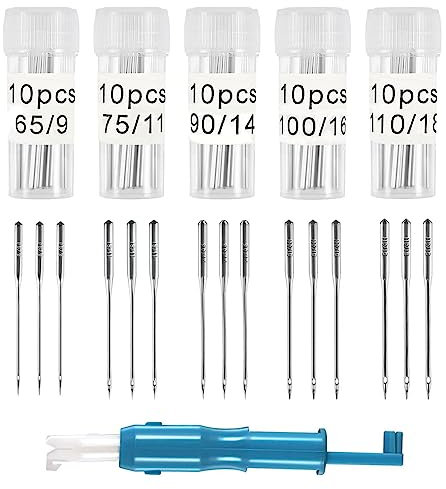 50 Stück Nähmaschinennadeln 65/9 75/11 90/14 100/16 110/18 Nähen Machschine Jersey Nadeln für Nähmaschine Universell Nähnadeln mit Nadeleinfädler für Haushalt Nähmaschine Verschiedene Stoffe
