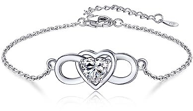MomentWish Inifinity Herz Armband Damen, 1 Karat Moissanite Unendlichkeit Armbänder 925 Sterling Silber Infinity Liebe Armkette Verstellbar Simulierter Diamant