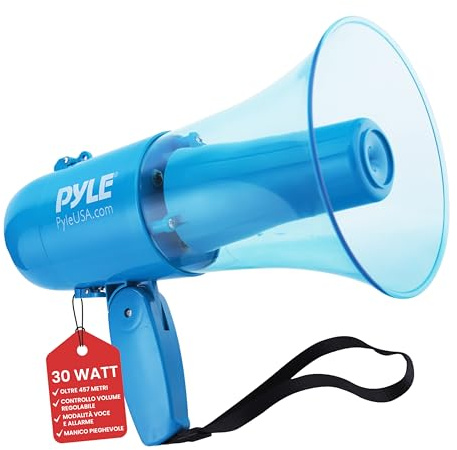 Pyle 30W Megaphone Bullhorn Speaker, Rechargeable Battery with Siren, LED Lights, Adjustable Volume, and 1000+ Yard Projection Range, Waterproof IP-X5, Ideal for Crowd Control & Indoor/Outdoor Events