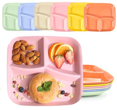 SLTAXAR 6 PCS Assiette Divisée en 3 en Plastique 25 * 22.5cm - Assiette Service Table Compartiment Adulte - Plateau à Assiettes Divisée Reutilisable pour Repas