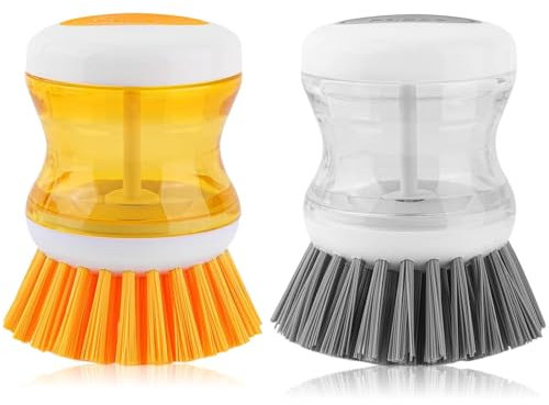 UNINGYI Spülbürste mit Spülmittelspender, 2 Stück Befüllbare Spülbürste, reinigungsbürste mit spülmittelspender, Küchenbürste für Geschirr, Töpfe, Topf, Pfannen, Spüle Reinigung