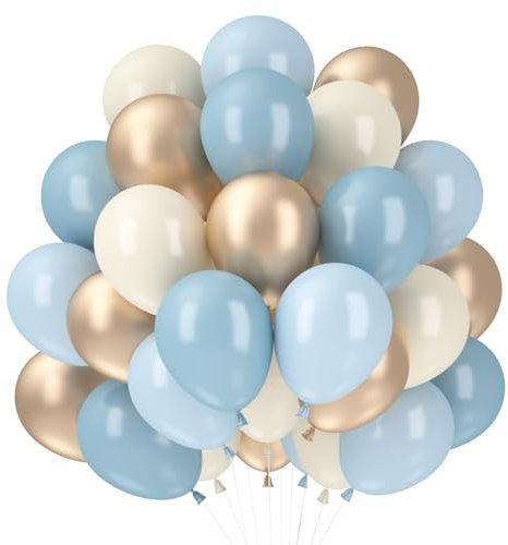 Balloon Blue Beige, 60pcs Blue Balloons Birthday Set, Helium Balloons Blue Gold Sand White Light Blue Latex Balloon for Boy Birthday Decoration Wedding Christening Baby Shower