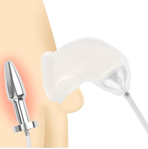 Qiyasex 2 in 1 Silikon Weiche PenishüLle Mit Edelstahl Hohl Analplug, Trichter Mit Metall HarnröHrendilator, Penisplug-Katheter Einlauf Analdusche Bondage Set, Sm-Sexspielzeug FüR MäNner Und Frauen