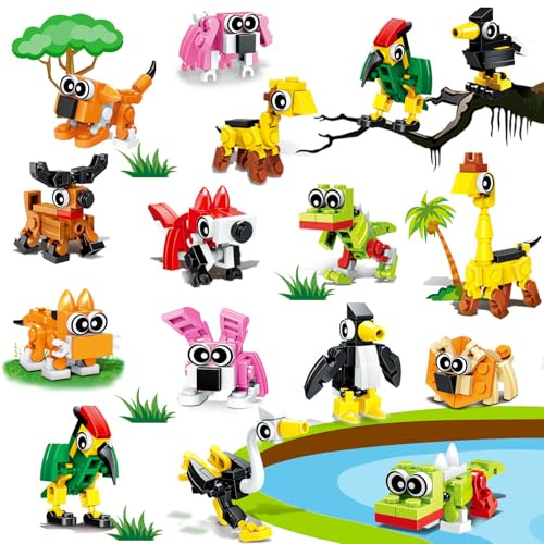 20PCS Mini Animal Building Blocks Party Favors for Kids 4-8 8-12 Birthday Goodie Bag Stuffers Classroom Treasure Box Toys Carnival Prizes Bulk Pinata Fillers Trinket End of Year Student Gifts Boy Girl