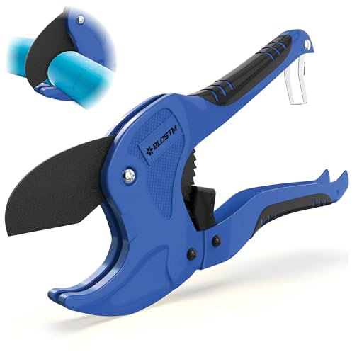 BLOSTM Cortador de tubos de plástico, cortadores de tubos de trinquete resistentes con capacidad de corte de 42 mm de diámetro exterior para tubos de plástico PVC PEX PPR (azul)