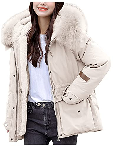 Vestes parka d'hiver pour femme avec capuche - Veste doublée en polaire en coton avec poches - Fermeture éclair complète - Manteaux épais et chauds - Couleurs unies - Manches longues - Pour