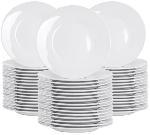 Argon Tableware 48x White 15.4cm (6 Inch) Wide Rimmed Side Plates - Desert Serving Dinner Set Bread Plate - Dishwasher and Microwave Safe Ceramic