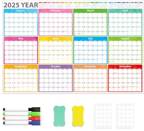 FindFunFine Large Wall Planner 2025-2026 Year Calendar for Office, University, School, Academic,24 Monthly Wall Teacher Planner With Folded