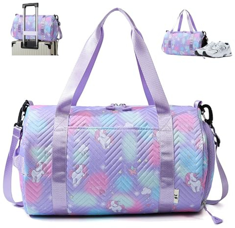 Bolsa de deporte para niñas, 25 l, bolsa de yoga y viaje, bolsa de natación, bolsa de gimnasio, mochila deportiva con compartimento para zapatos y compartimento húmedo, ideal para niñas, niños