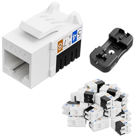 iwillink 10Gbps Keystone Jack, RJ45 Keystone Jack 25-Pack and Keystone Punch-Down Stand, UTP Modular Ethernet Jack Insert 90-Degree, Punch Down Keystone Adapter (White, Cat6A)