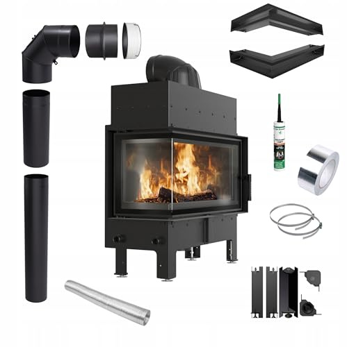 KRATKI Kamineinsatz aus Stahl Floki 12kW Eck Links Ø200 BImSchV 2 EEK A+