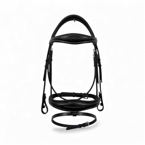 BENZ EQUESTRIAN Horse Leather Bridle Padded Bridle with Comfort Noseband and Browband Stiched Leather Bridle Ideal for Jumping and Dressage (Black, Full)