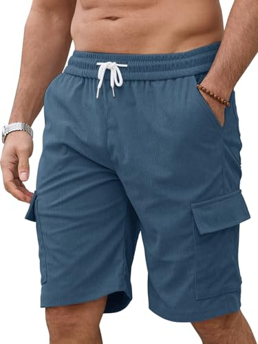 Herrshorts manchester cargobyxor med elastisk midja - Bermuda herr sommar flera fickor och dragsko | herrshorts lediga för arbete och avkoppling