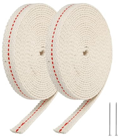 SNXCEUG 2 Rotoli Stoppino per Lampada a Olio, Larghezza 10 mm e Lunghezza 2 m, Stoppino Piatto in Cotone, Rotolo di Cotone per Accendere Lampade e Bruciatori a Petrolio