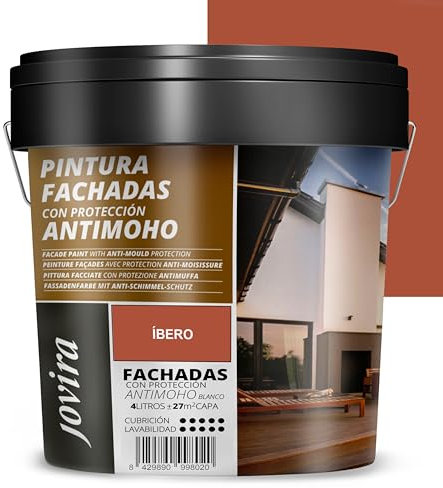 JOVIRA PINTURAS PINTURA FACHADAS ANTIMOHO. Repelente al agua, impermeable y anti fisuras. (4 Litros, Ibero)