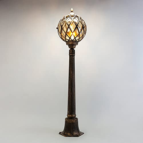 Easylight Wegeleuchte Metall Kunstglas in Kupfer Antik IP43 Weg Garten 115 cm hoch E27 Nostalgie Rustikale Außenstehleuchte Eingang KAIRO
