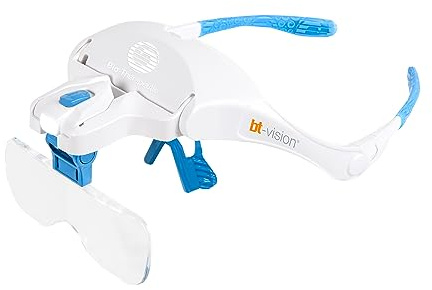 Bio-Therapeutic bt-Vision 2.0 ljusvita LED-huvudförstoringsglasögon, 5 avtagbara linser förstorar 1 x 3,5 x, borttagbart huvudband, förstoringsglas för nära arbete, designad i Seattle