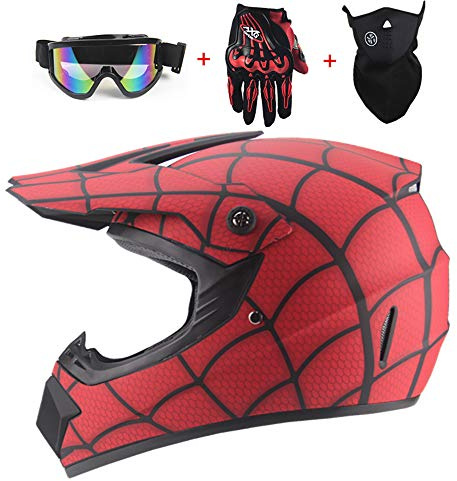 JWKJ Barn motocrosshjälm, full ansiktsmask för motorcykel dirt bike DOT/ECE-certifiering mountainbike krasch MTB hjälm med handskar skyddsglasögon mask 4 st set racing ATV män och kvinnor hjälm