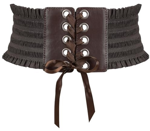 WERFORU Frauen Breiter elastischer Schnürgürtel, gebundenes Kostüm Korsett Hüftgurt für Halloween Kaffee