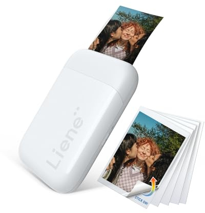 Liene Pearl K100 2x3” Photo Printer, Mini Picture Printer w/ 10 Zink Adhesive Paper, Bluetooth 5.2 Compatible w/iOS & Android, Portable Color Mono Instant Sticker Printer for iPhone, Smartphone, White