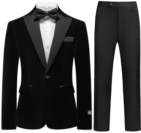 Boys Velvet Tuxedo Suit for Boys Black Slim Fit Formal Wedding Outfit Suit Size 10 Kids 2 Piece Tuxedo Blazer Suit Set