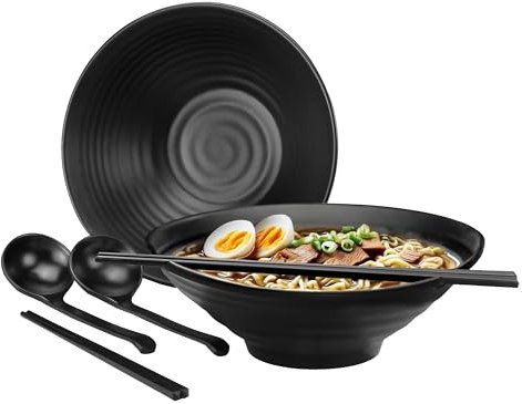 STREAMLINE SUPPLIES Large Ramen Bowl Set of 2 - Japanese Ramen Bowls with Chopsticks and Spoon - 1100ml Traditional Asian Inspired Dinnerware for Noodles Udon Pho Soup Pasta Salad