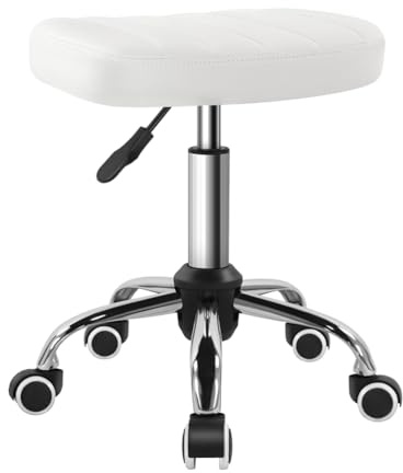 BFTOU Black Minimalist Square Swivel Stool on Wheels Perfect for Work SPA Shop Massage Height-Adjustable and Cost-Effective Rolling Stool Chair White