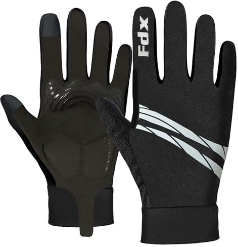 FDX Full Finger Winter Cycling Gloves, Thermal Warm, Water Resistant, Windproof, Anti- Shocking Gel Padded Palms, Touchscreen, Breathable, Anti-Slip Men Women, Racing, MTB, Riding, Running Black-M