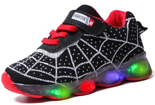 Vorkhuaeri Zapatos con Luz para Niños y Niñas, Zapatillas Deportivas Luminosas LED Correr, Zapatillas Caminar Malla con Dibujos Animados (C-Black,32)