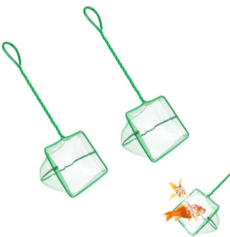 Xmart 2 Stück mit Geflochtenem Metallgriff Aquarium Kescher Grün Quadrat Fischnetz mit 15x12.5cm Kescher Kinder Feinmaschig Reißfest Geeignet für Kleine Fische Und Garnelen-Zierfische