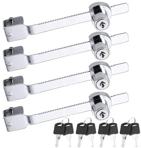 yotutun Serrure Vitrine Verre, 4 Piezas Cerraduras de Puerta Corrediza de Vidrio Cerradura Cerraduras de Trinquete de Seguridad para Puerta Corredera de Cristal con 4Pcs Llaves