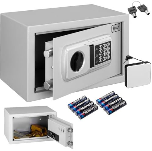 BAKAJI Cassaforte a Muro Numerica, Cassetta Porta Valori di Sicurezza da Armadio, Muro, Casa Albergo Hotel Safe, Chiavi di Emergenza (Grigio, M 31 x 20 x 20 cm)