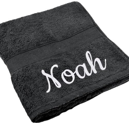 Deitert Handtuch Juist mit Namen oder Wunschtext Bestickt, personalisiertes Duschtuch, individuelles Badetuch, 100% Baumwolle, 70 x 140 cm anthrazit