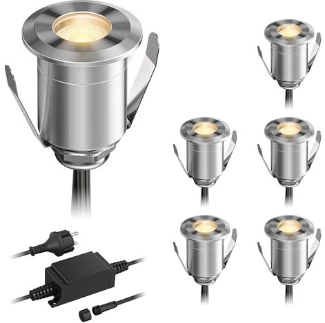 ledscom.de LED Boden-Einbauleuchte BINO für außen, IP67, 32mm Ø, warmweiß, 6er Set