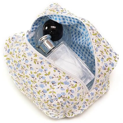 Aucuu Trousse de Maquillage matelassée, Matelassé Grande Capacité pour Pinceaux Maquillage, Trousse de Maquillage Florale en Coton Trousse Maquillage Femme Voyage pour Femme et Fille